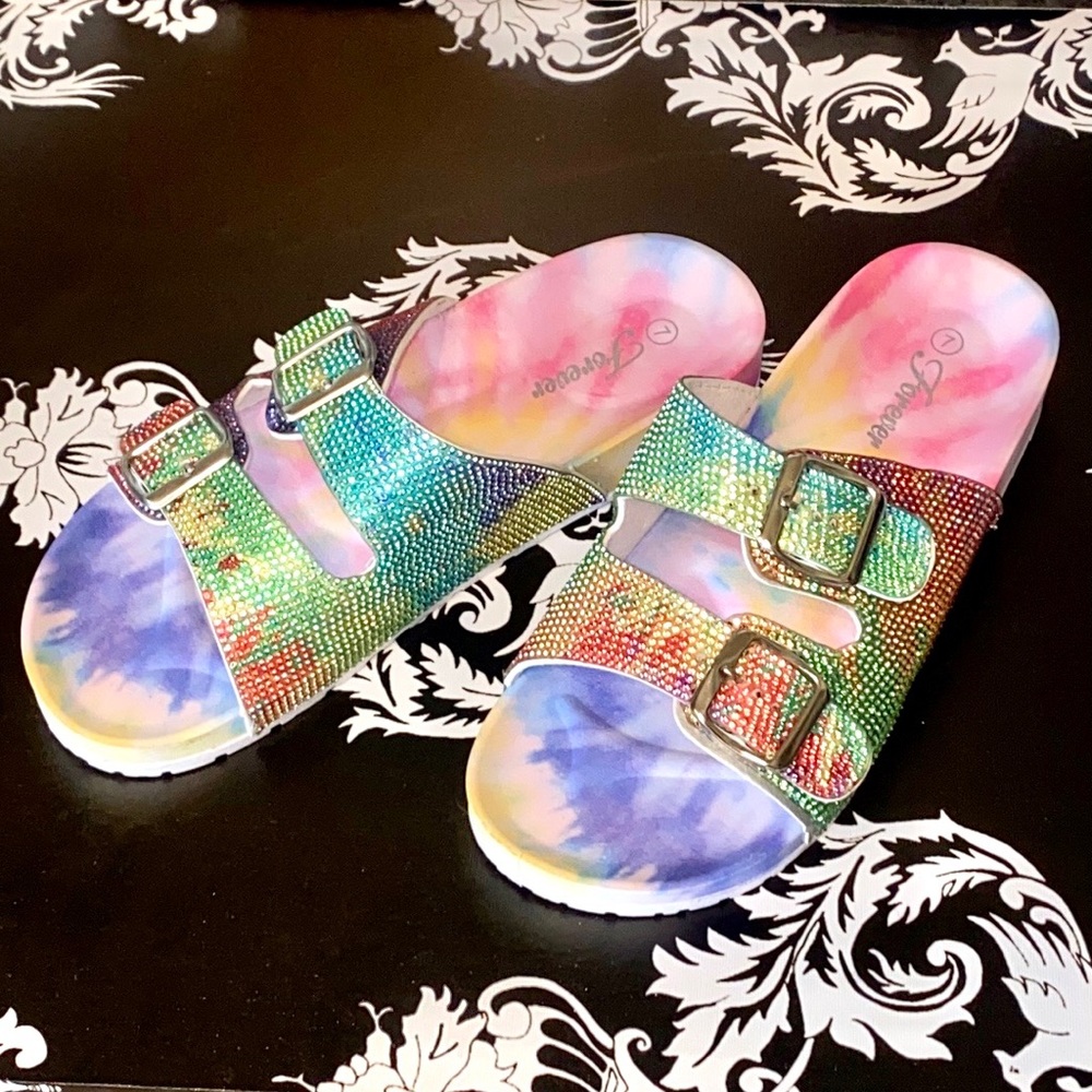 🍀 BRAND NEW! Super Blingy Tie-Dye Crystal Sandals - Picture 7 of 11